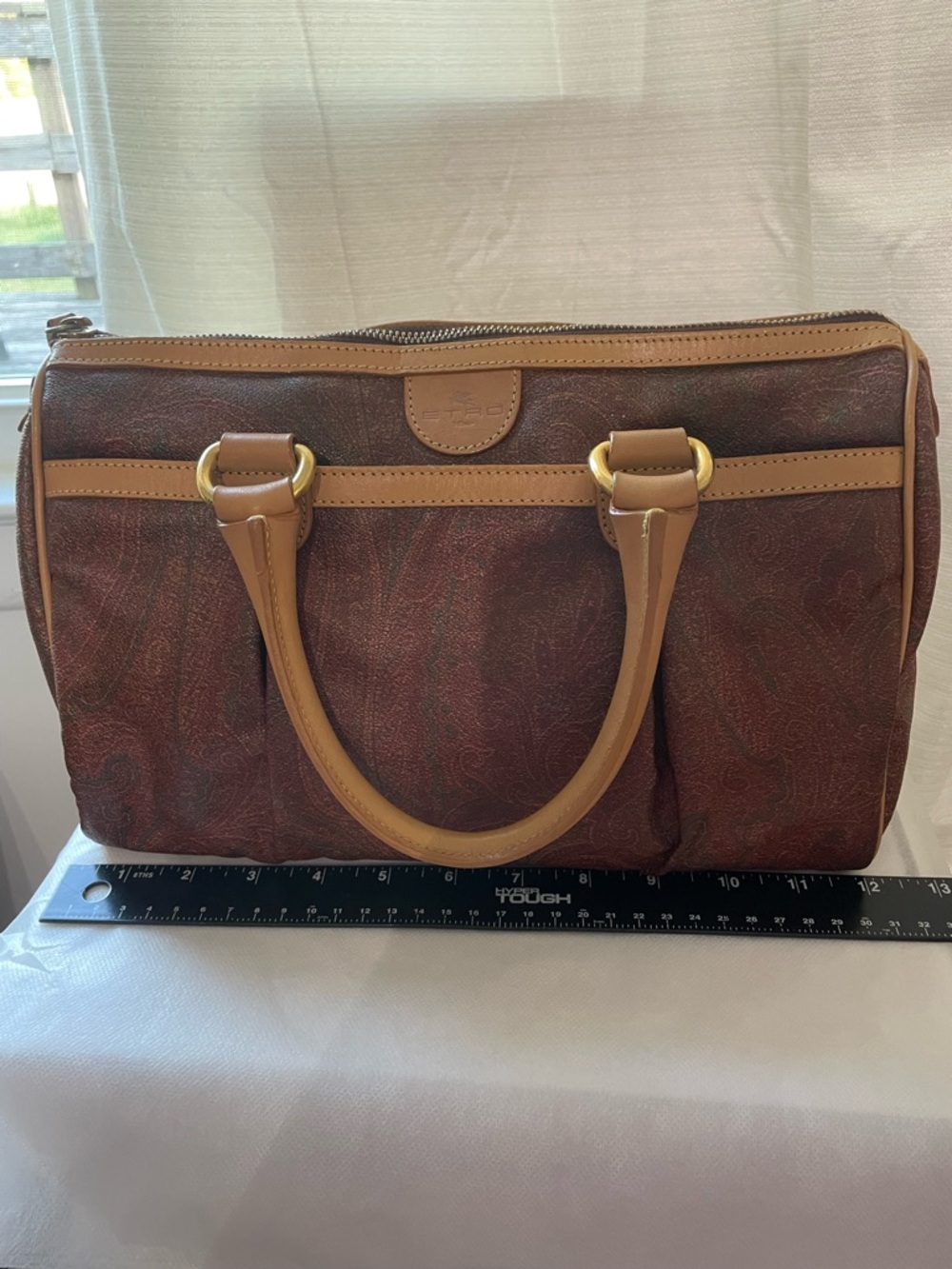 Etro Satchel Bag EUC Vtg Etro Paisley Boston Bag Leather Handles Made in Italy - Picture 16 of 17